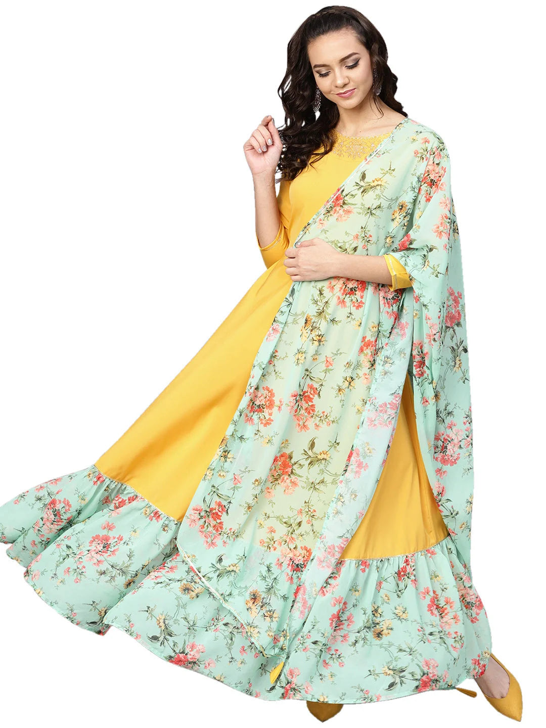 Mustard Yellow Straight Kurta Set with Dupatta-AHKUDU-Combo-136