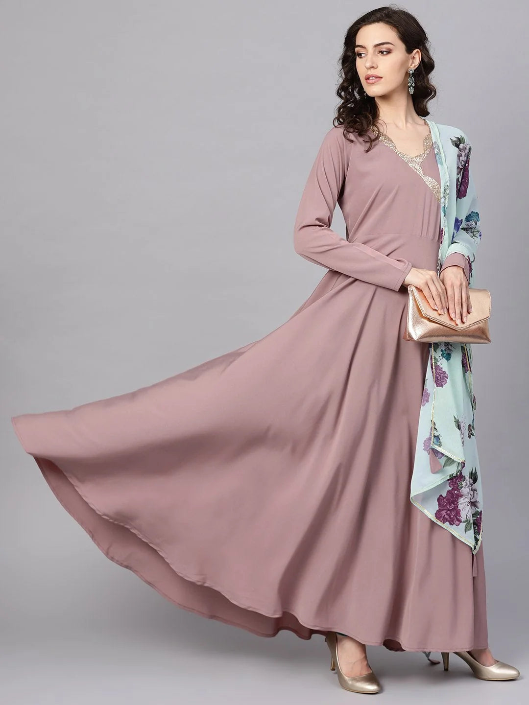 Mauve A-Line Kurta Set-AHKUDU-Combo-142