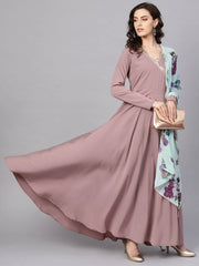 Mauve A-Line Kurta Set-AHKUDU-Combo-142