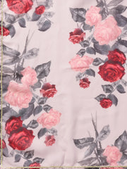 Grey Solid Flared Hem Ethnic Dress with Printed Dupatta-AHKUDU-Combo-143