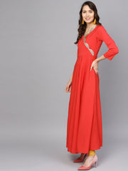 Red Solid Angrakha A-Line Dress with Dupatta-AHKUDU-Combo-194