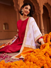 Red Solid Anarkali Kurta With Printed Dupatta-AHKUDU-Combo-207