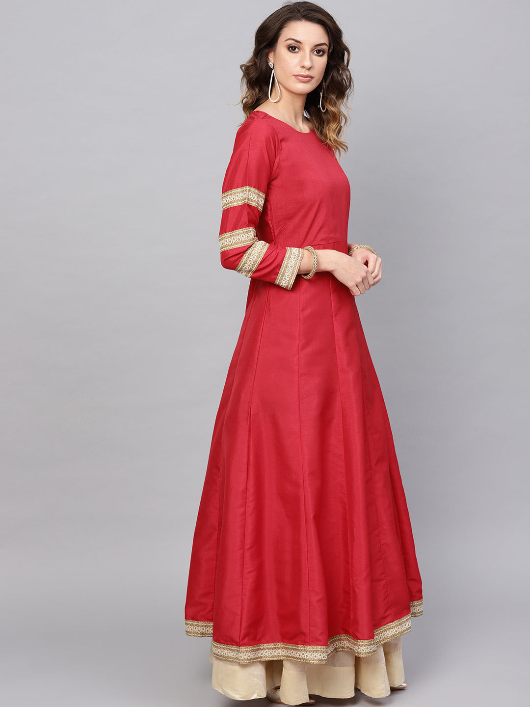 Red Anarkali Kurta with Printed Dupatta | Women's Anarkali Suit