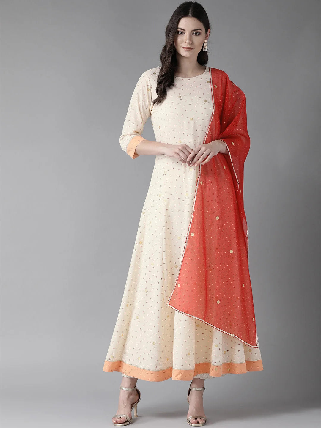 Cream Kurta with Dupatta Set-AHKUDU-Combo-267
