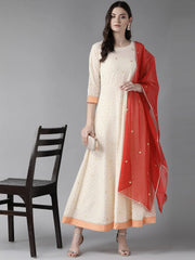 Cream Kurta with Dupatta Set-AHKUDU-Combo-267