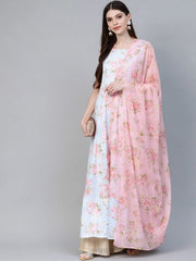 Blue & Pink Floral Printed Anarkali Kurta with Dupatta-AHKUDU-Combo-275