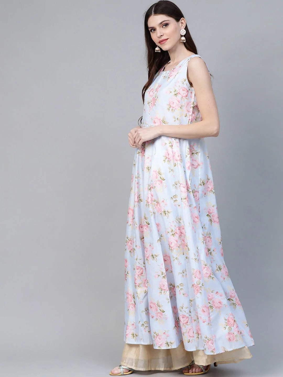 Blue & Pink Floral Anarkali Kurta with Dupatta | Online Shop