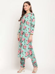 Green Floral Printed Kurta with Churidar & With Dupatta-AHKUDUCD-COMBO-355-FF