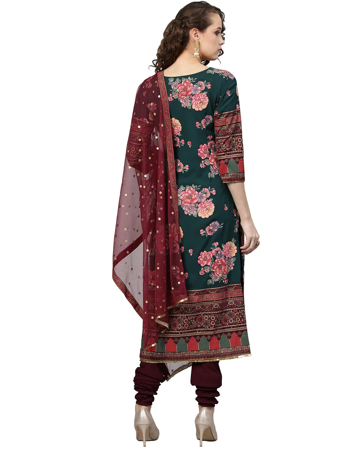Green & Burgundy Printed Kurta with Dupatta | Indian Kurta Sets