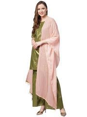 Green Shimmer Cotton Kurta Gharara with Dupatta Set-AHKUDUGH-Combo-101