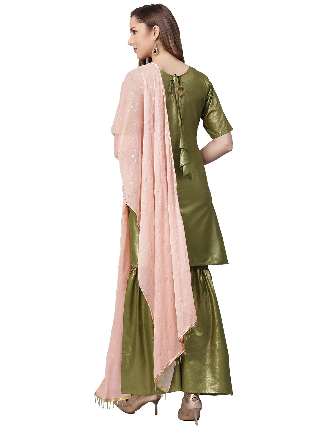 Green Shimmer Kurta Gharara Dupatta Set | Indian Kurta Sets