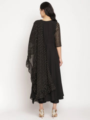 Black Printed Angrakha Kurta with Trousers & With Dupatta-AHKUDUPN-COMBO-347