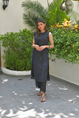 Navy Blue Chanderi Kurta Pant With Dupatta Set-AHKUDUPN-combo-361