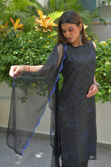 Navy Blue Chanderi Kurta Pant With Dupatta Set-AHKUDUPN-combo-361