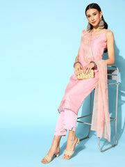 Pink Polka Dot Organza Top to Toe Fusion Kurta Set-AHKUDUPN-COMBO-473-FF