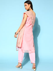 Pink Polka Dot Organza Top to Toe Fusion Kurta Set-AHKUDUPN-COMBO-473-FF