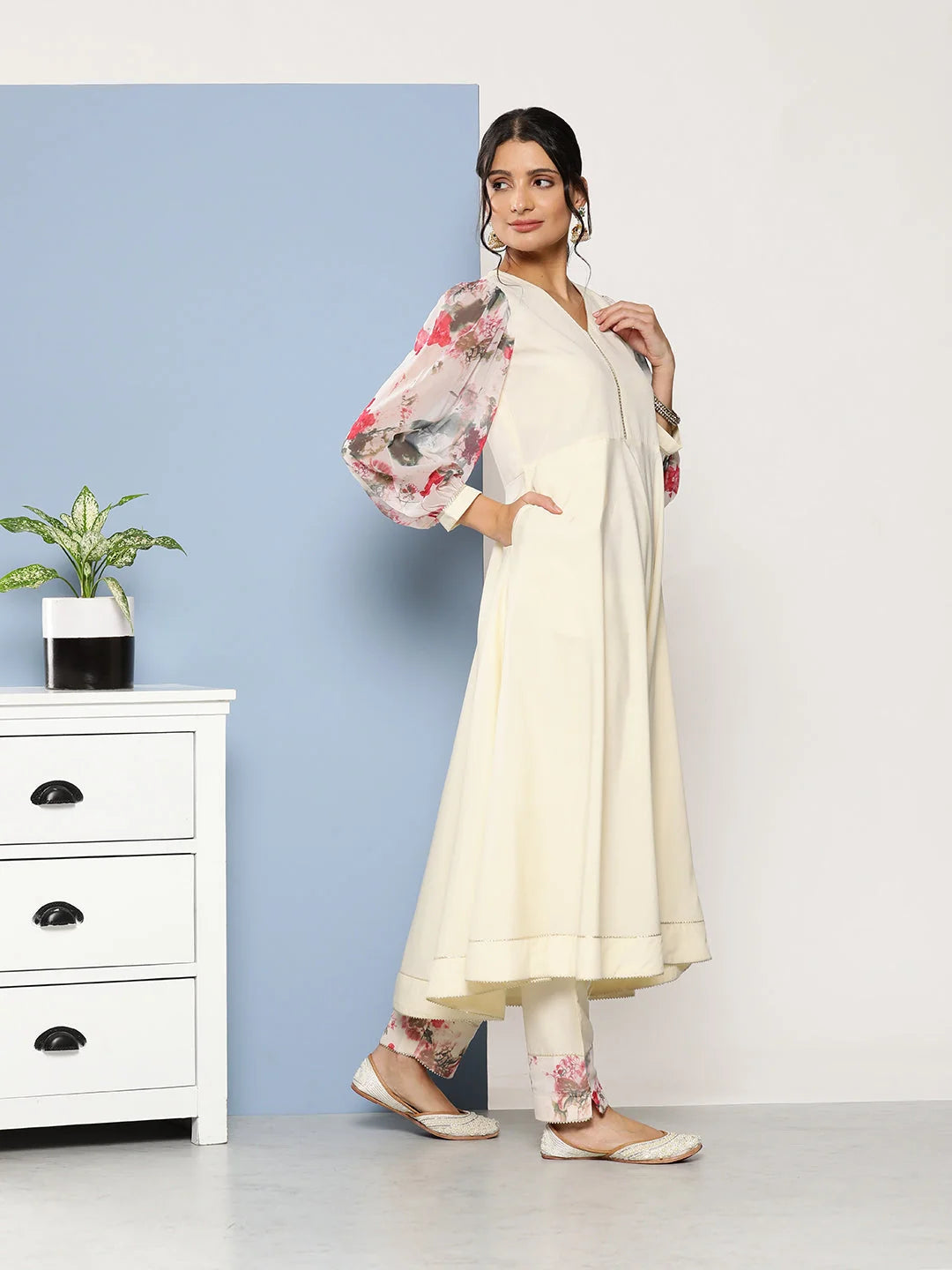 Off White Floral Kurta Set with Dupatta | Indian Women's Kurta