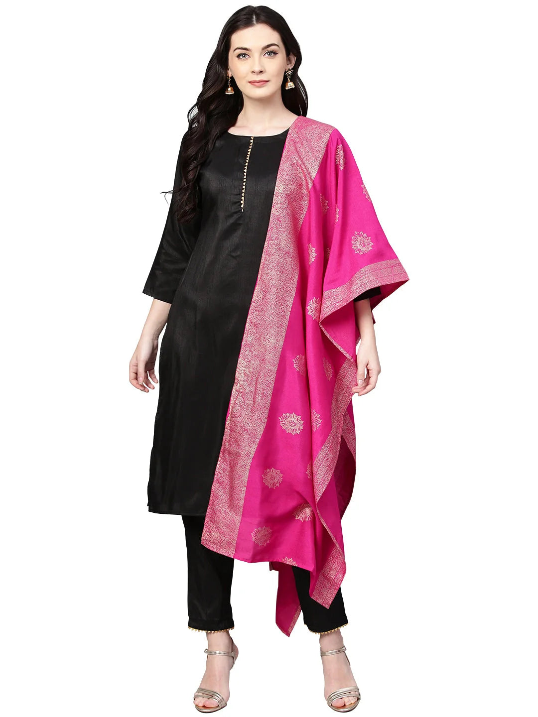 Black with Bright Pink Kurta Set-AHKUDUPN-Combo-115