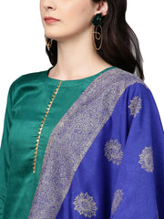 Green Solid Kurta with Trousers & Printed Dupatta-AHKUDUPN-Combo-117