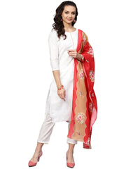 White & Gold Printed Straight Cotton Kurta Sets-AHKUDUPN-Combo-139