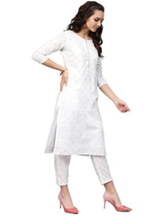 White & Gold Printed Straight Cotton Kurta Sets-AHKUDUPN-Combo-139