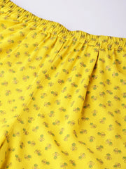 Yellow & Pink Printed Kurta with Palazzos & Dupatta-AHKUDUPN-Combo-218