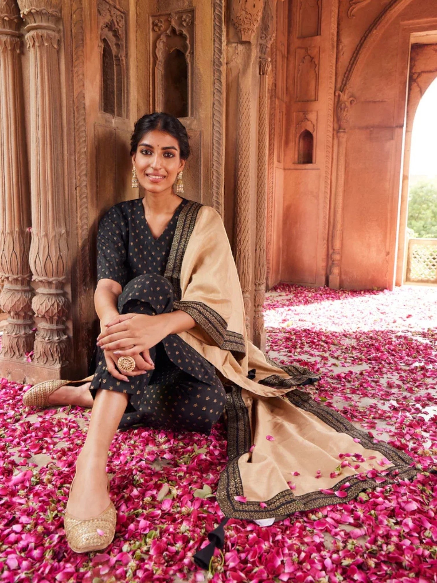 Black Printed Kurta Set With Dupatta - Women's Designer Kurta