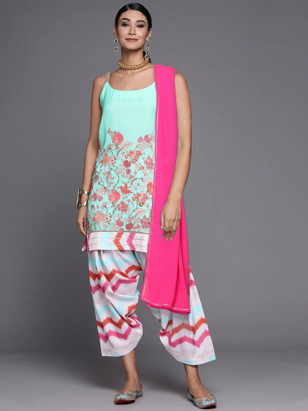 Blue Floral Kurta with Patiala & Dupatta | Women's Kurta Sets