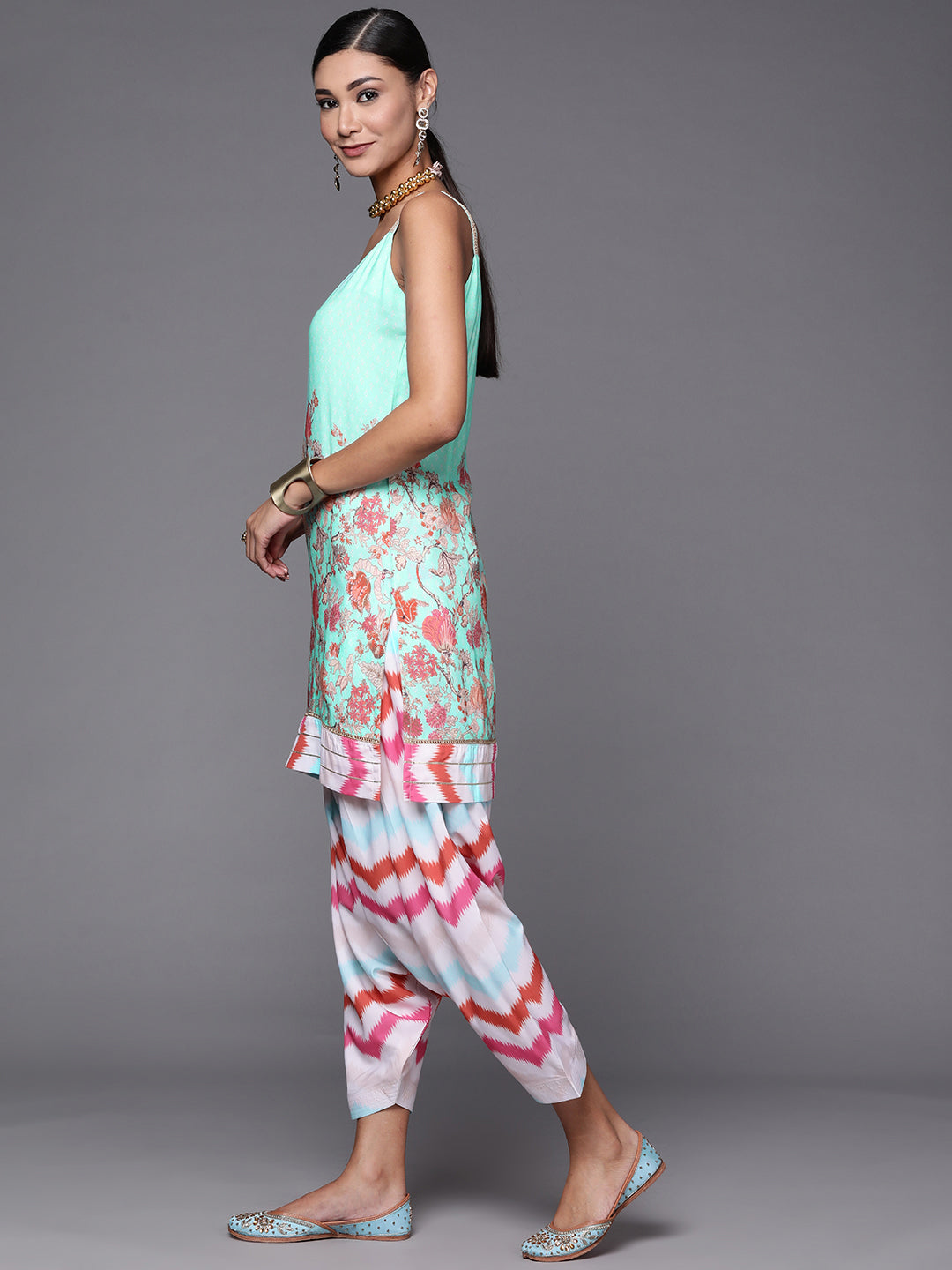Blue Floral Kurta with Patiala & Dupatta | Women's Kurta Sets