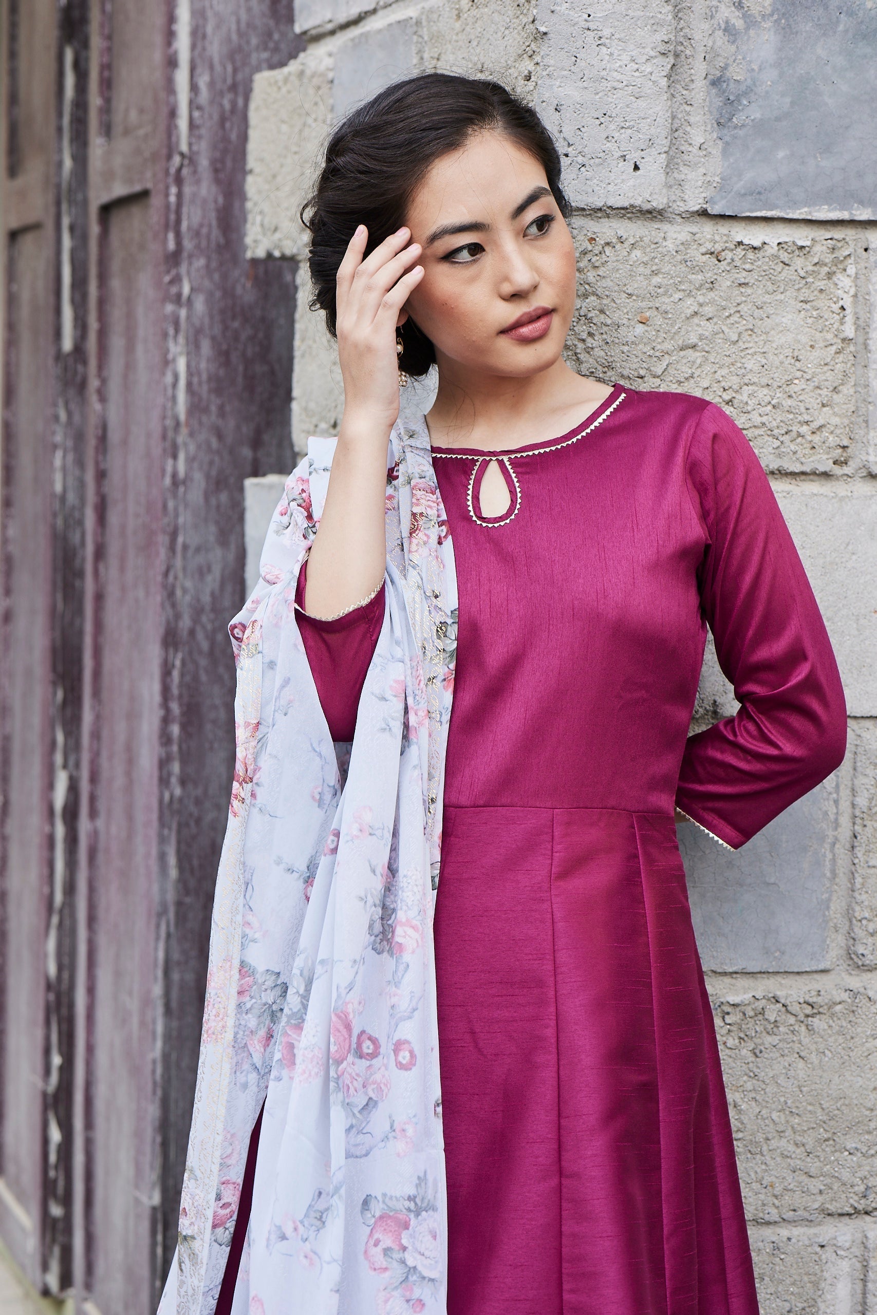 Magenta Anarkali Kurta and Palazzo Pants Set with Dupatta