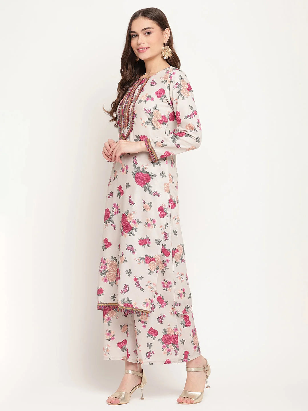 Beige Floral Print Kurta - Buy Ladies Indian Kurtas Online