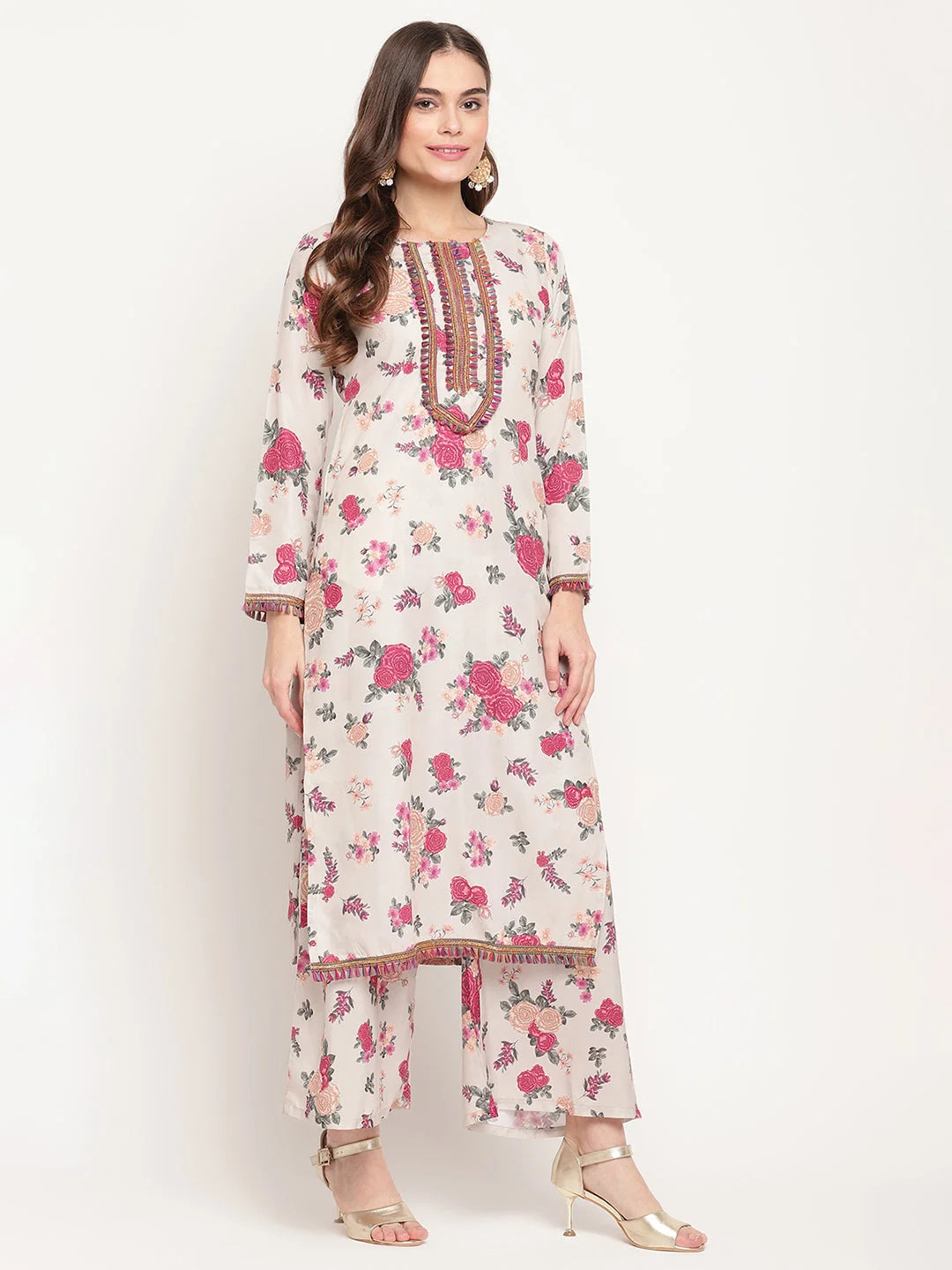 Beige Floral Print Kurta - Buy Ladies Indian Kurtas Online