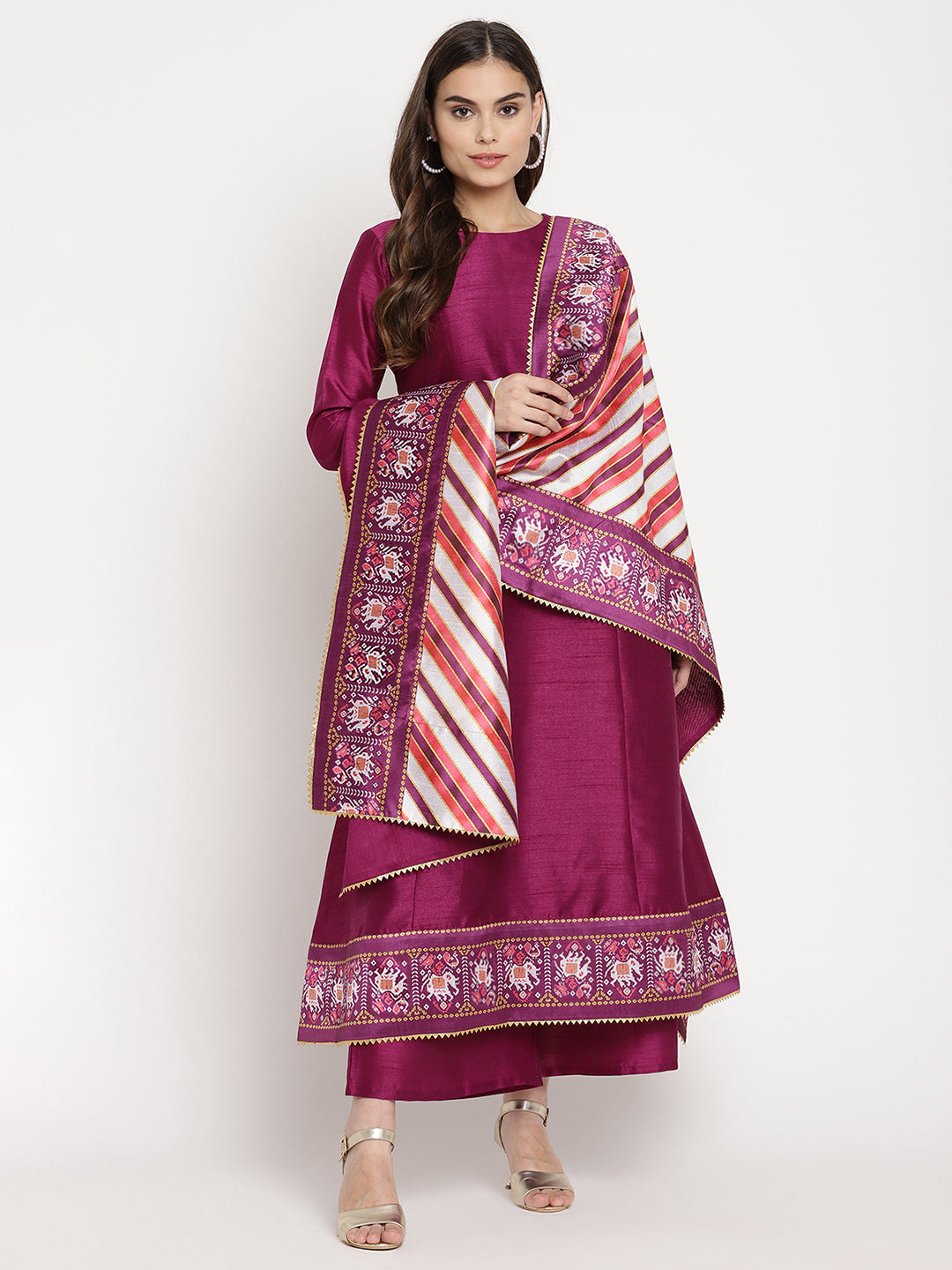 Purple Poly Silk Kurta Palazzo Set with Dupatta for Women