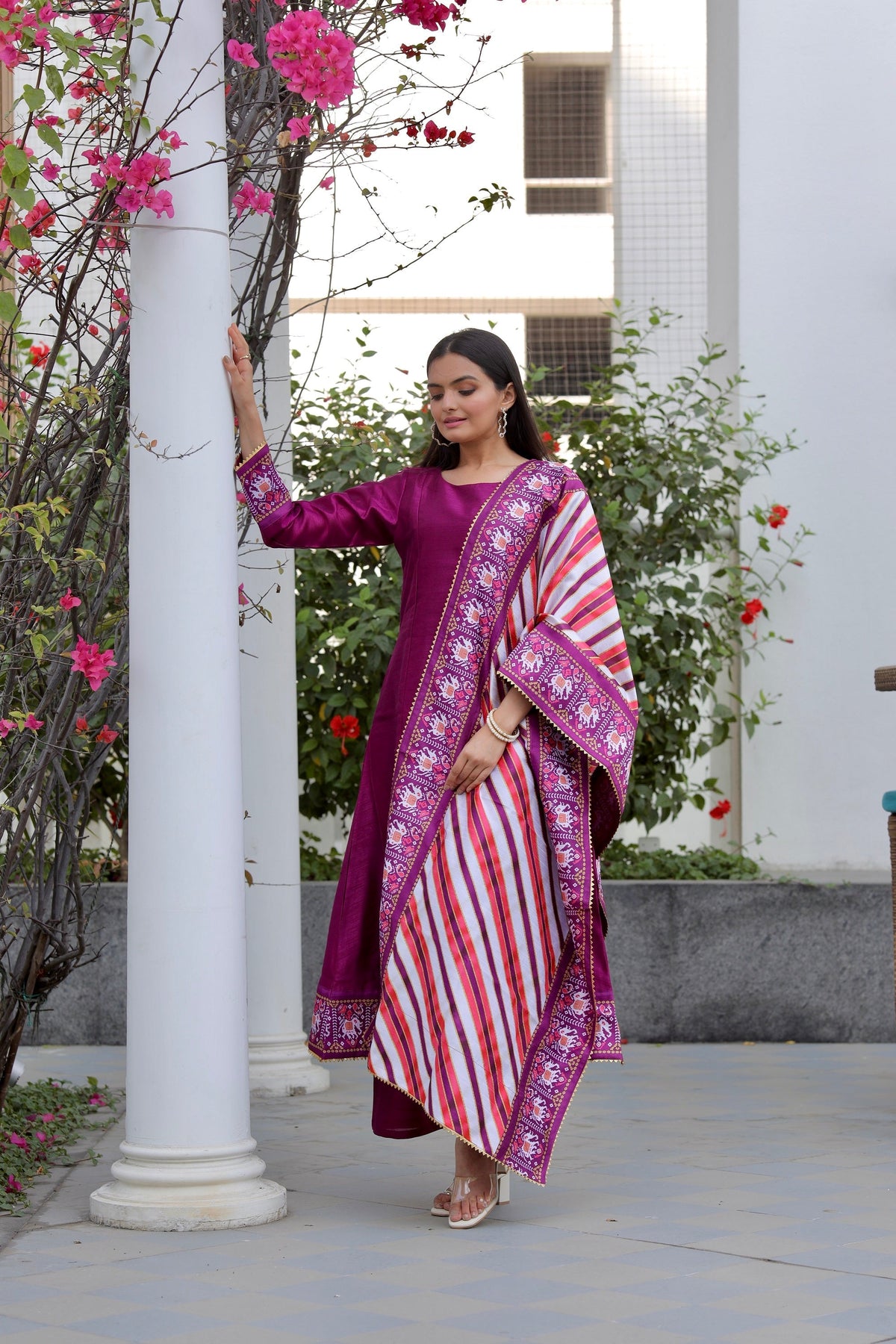 Women's Purple Poly Silk Solid Kurta Palazzo Set With Dupatta-AHKUDUPZ-COMBO-381