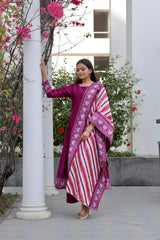 Women's Purple Poly Silk Solid Kurta Palazzo Set With Dupatta-AHKUDUPZ-COMBO-381