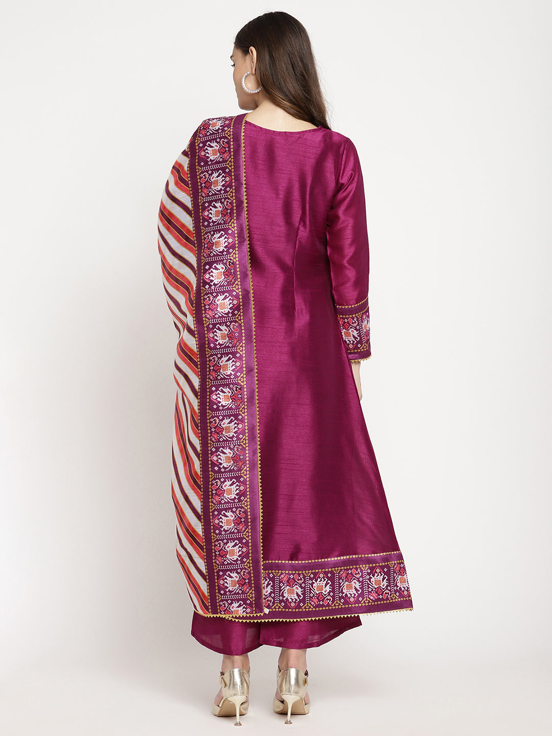 Purple Poly Silk Kurta Palazzo Set with Dupatta for Women