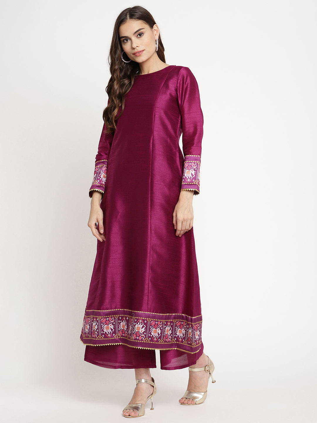 Purple Poly Silk Kurta Palazzo Set with Dupatta for Women