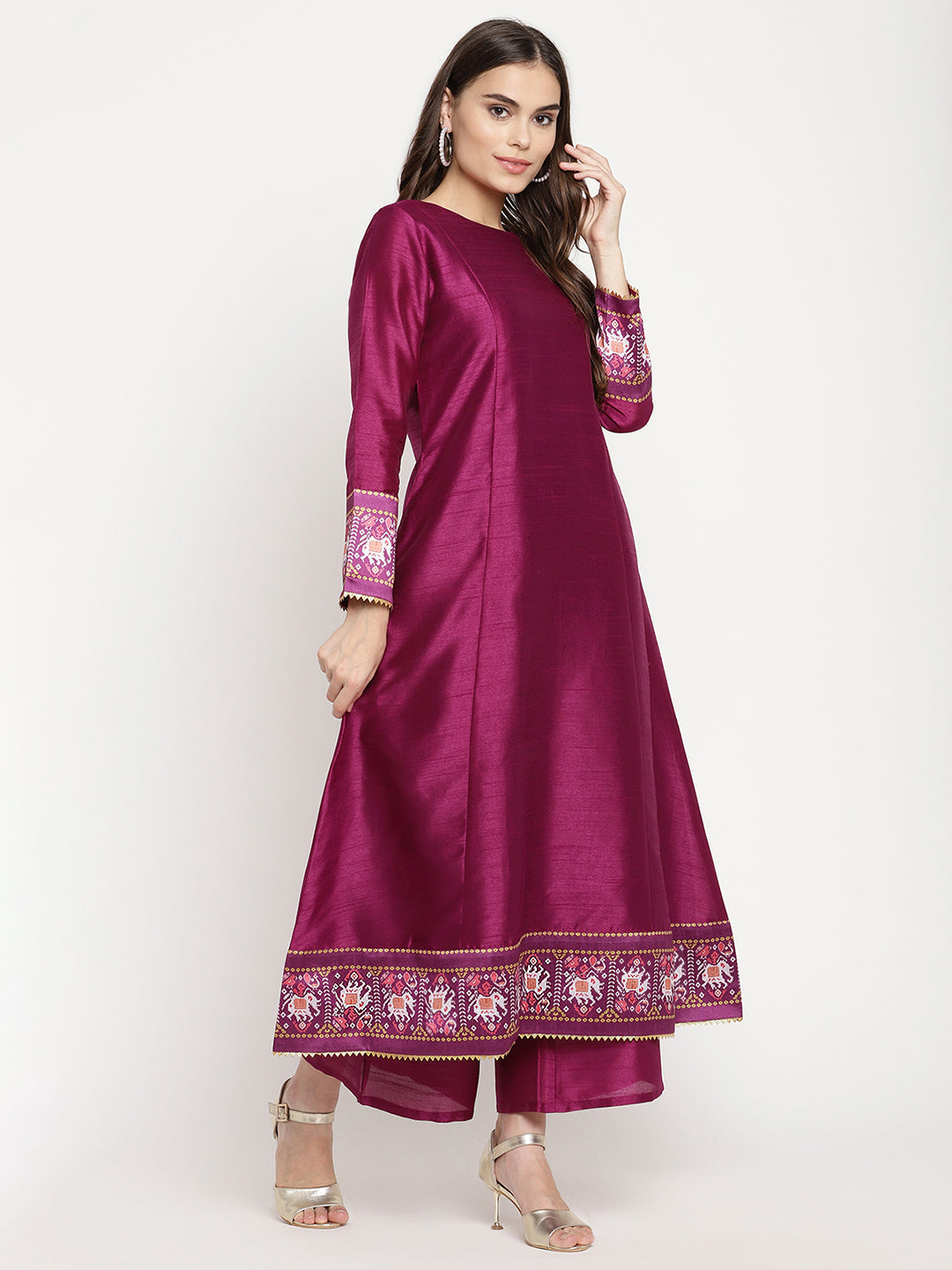 Purple Poly Silk Kurta Palazzo Set with Dupatta for Women