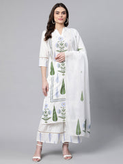 Off White Pure Cotton Printed Kurta Palazzo Set With Dupatta-AHKUDUPZ-COMBO-504
