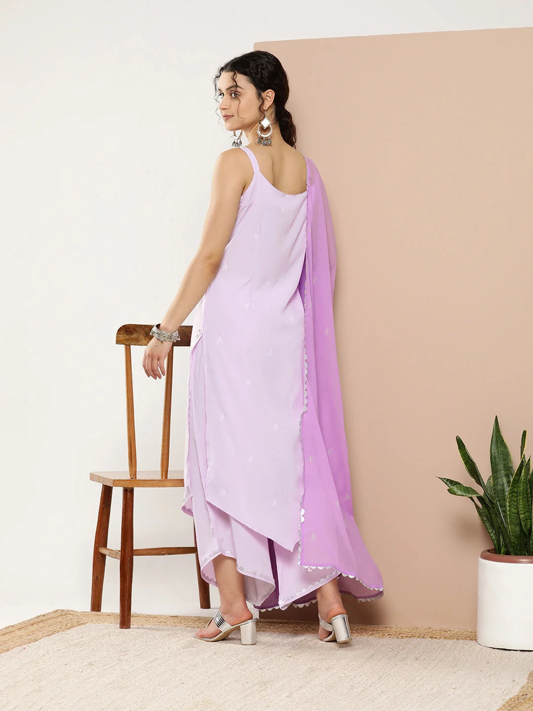Lavender Printed Kurta Palazzo Set with Dupatta| Women's Style