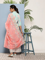 Blue Floral Printed Gotta Patti Kurta with Palazzos & With Dupatta-AHKUDUPZ-COMBO-603-ICH