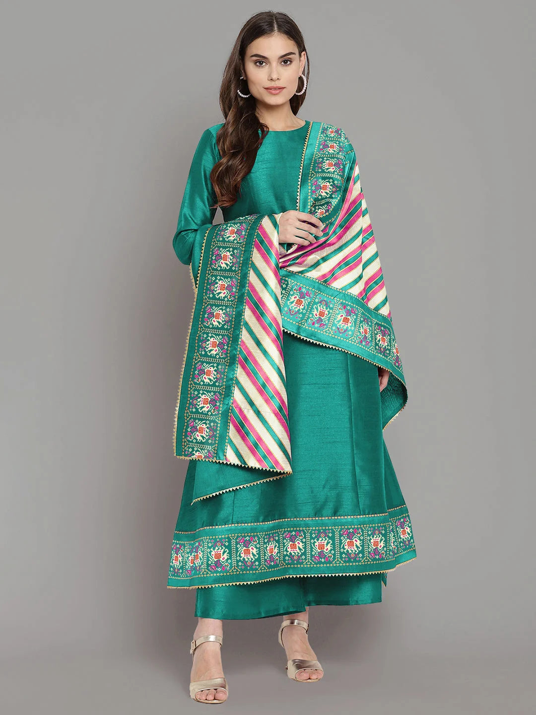 Sea Green Printed Kurta Palazzo Set with Dupatta for Women