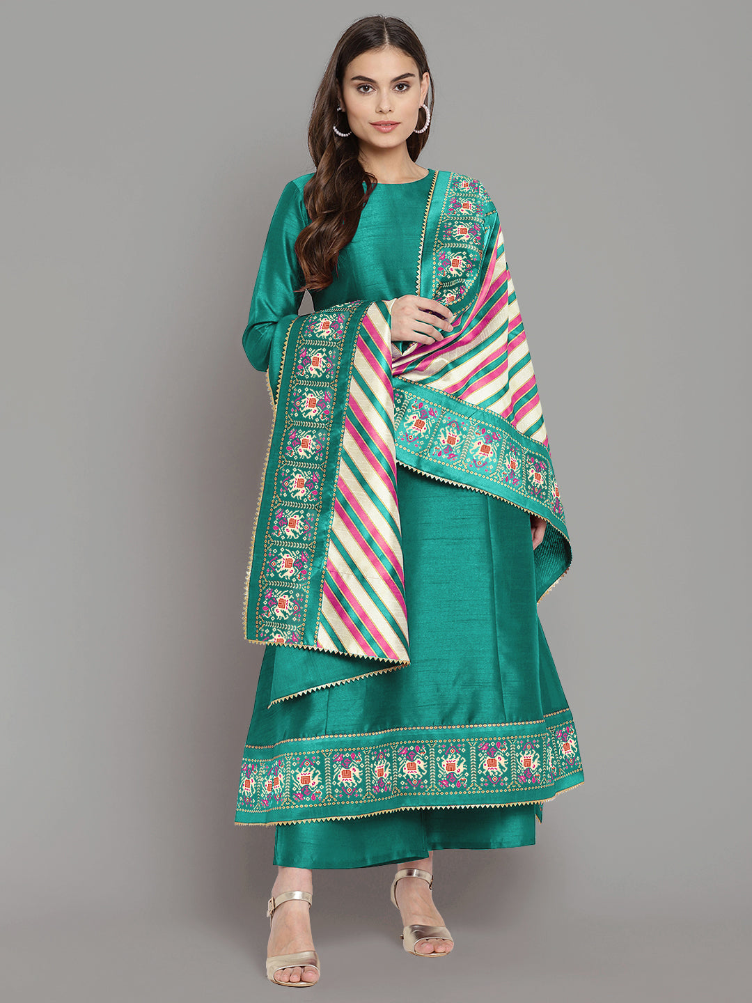 Sea Green Printed Gotta Patti Kurti with Palazzos & Dupatta-AHKUDUPZ-COMBO-636