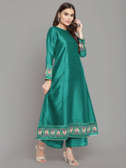 Sea Green Printed Gotta Patti Kurti with Palazzos & Dupatta-AHKUDUPZ-COMBO-636