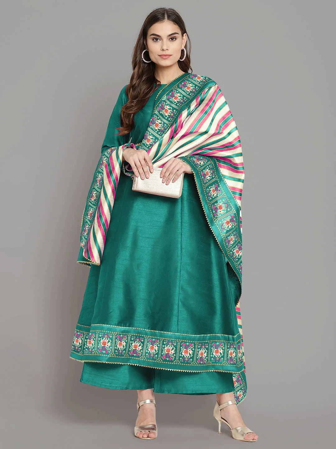 Sea Green Printed Kurta Palazzo Set with Dupatta for Women