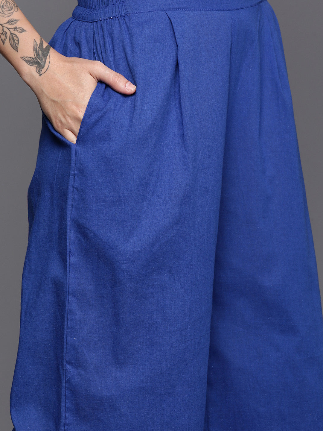 Blue Cotton Kurta and Palazzo Set with Printed Dupatta