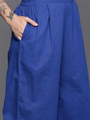 Blue Solid Pure Cotton Kurta With Palazzos & Printed Dupatta-AHKUDUPZ-COMBO-714