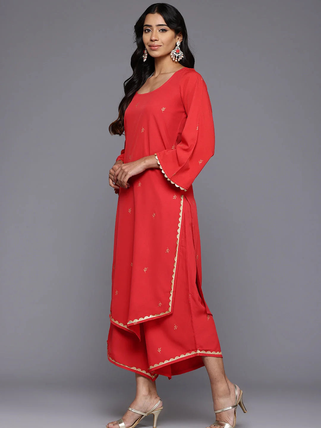 Floral Kurta Palazzo Set with Dupatta - Women's Palazzo Pants