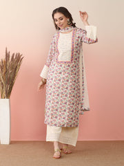 Floral Printed Round Neck Flared Sleeves Straight Kurta With Palazzos & Dupatta-AHKUDUPZ-COMBO-988