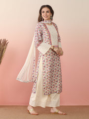 Floral Printed Round Neck Flared Sleeves Straight Kurta With Palazzos & Dupatta-AHKUDUPZ-COMBO-988